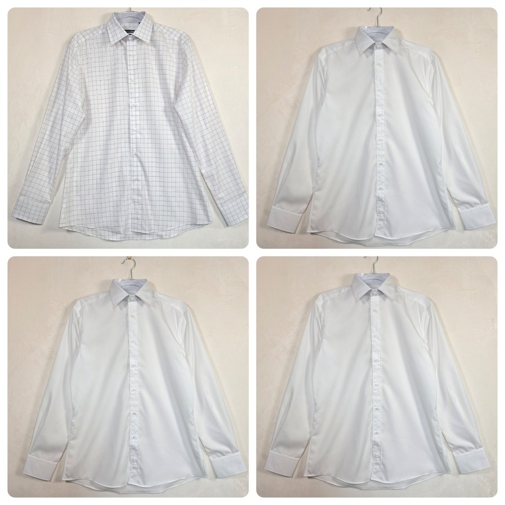Idichino Dress Shirts Mens M Custom Fit Lot of 4 White Plaid‎ Nordstrom NEW